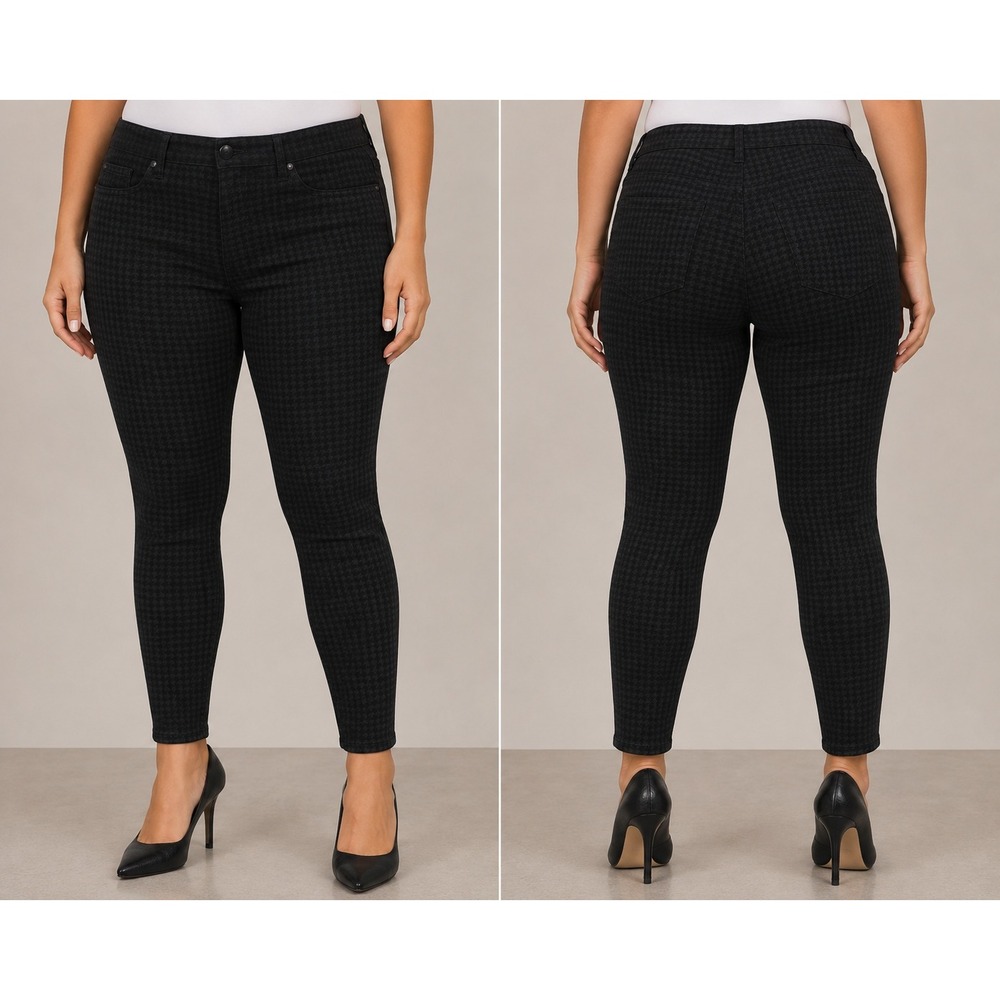 Torrid Jeans Women 18 Black Sky High Skinny Houndstooth Super Soft Stretch Denim
